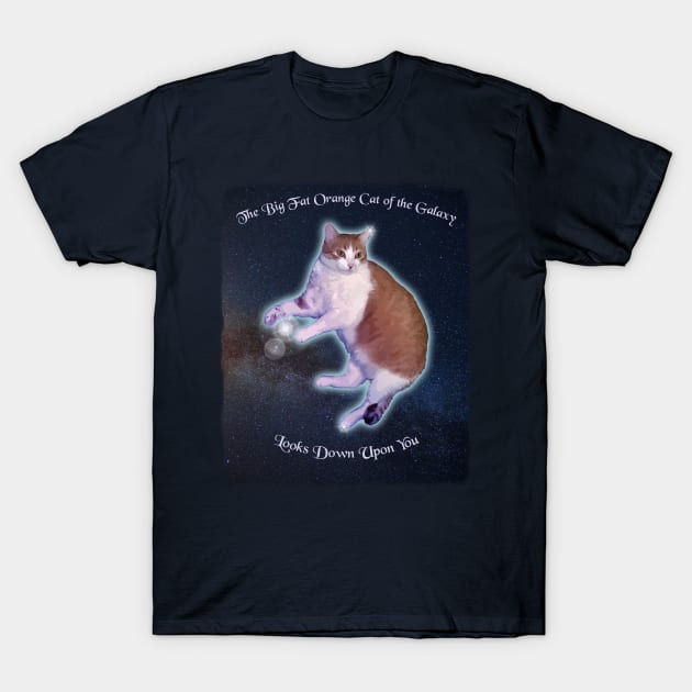 The Big Fat Orange Cat of the Galaxy Looks Down Upon You T-Shirt by jdunster